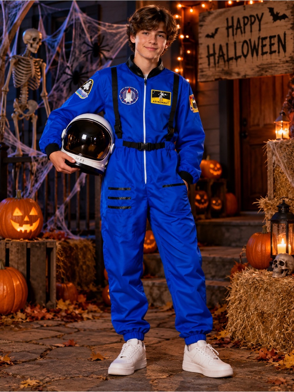 Man Blue Astronaut Costume Jumpsuit size M